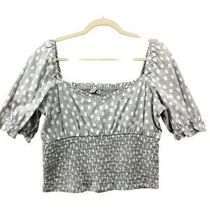 Abercrombie & Fitch Smocked Puff Sleeve Blouse Top Womens XL Sage Green Polka